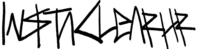 A black and white drawing of the word instaclear on a white background.