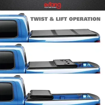 A blue truck with a twist and lift operation