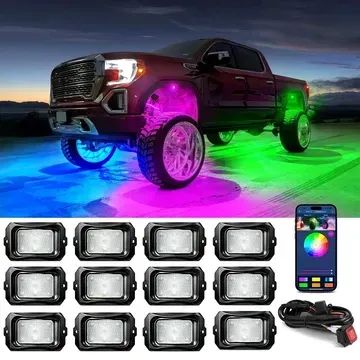 A truck with a lot of lights on it and a remote control.