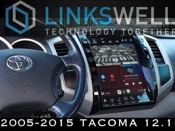 A toyota tacoma dashboard with a tablet on it