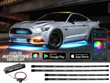 A ford mustang with led glow automotive control app.