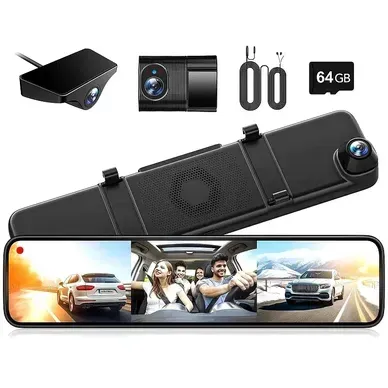 A rear view mirror with a camera attached to it.