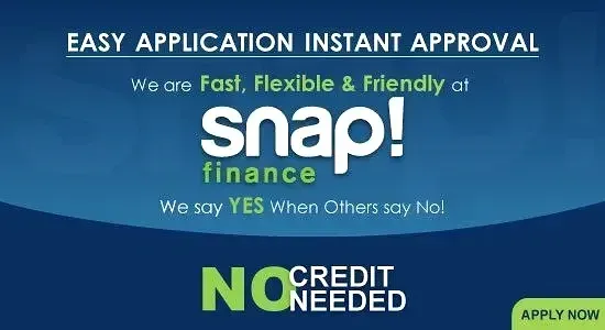A snap finance ad that says easy application instant approval
