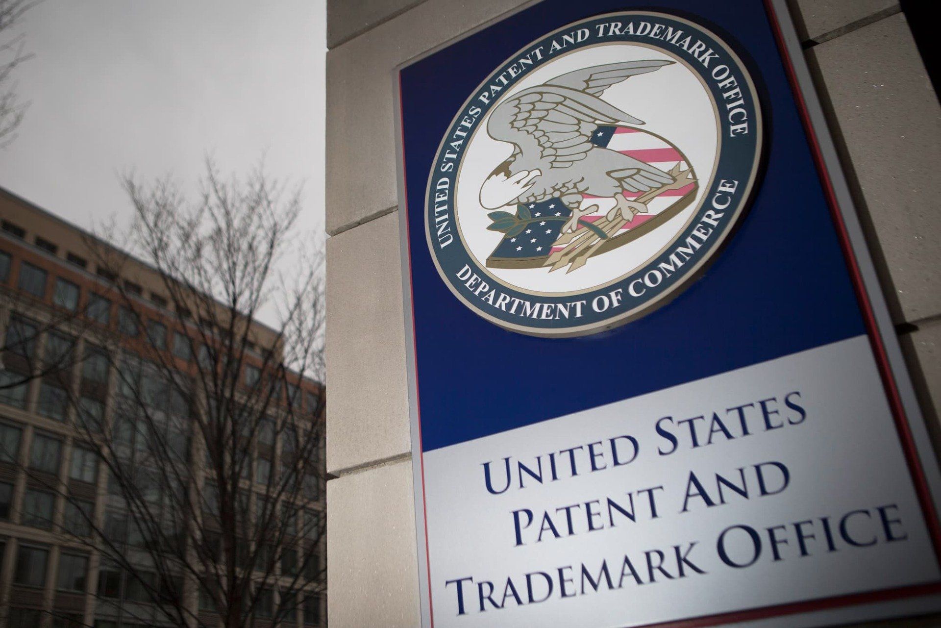 A sign for the united states patent and trademark office