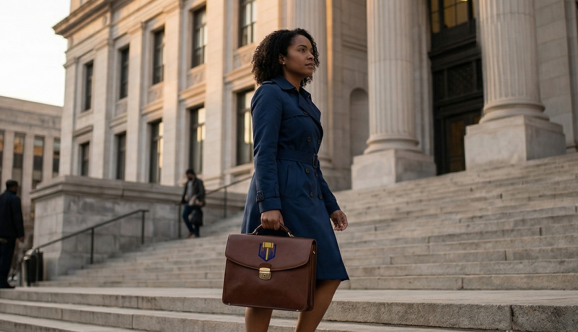 Two people reviewing documents at a desk, smiling.