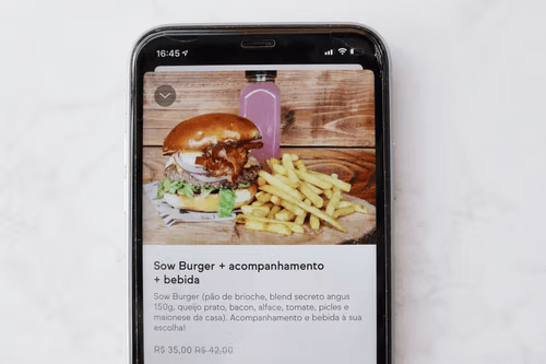 A restaurant menu on a smartphone screen