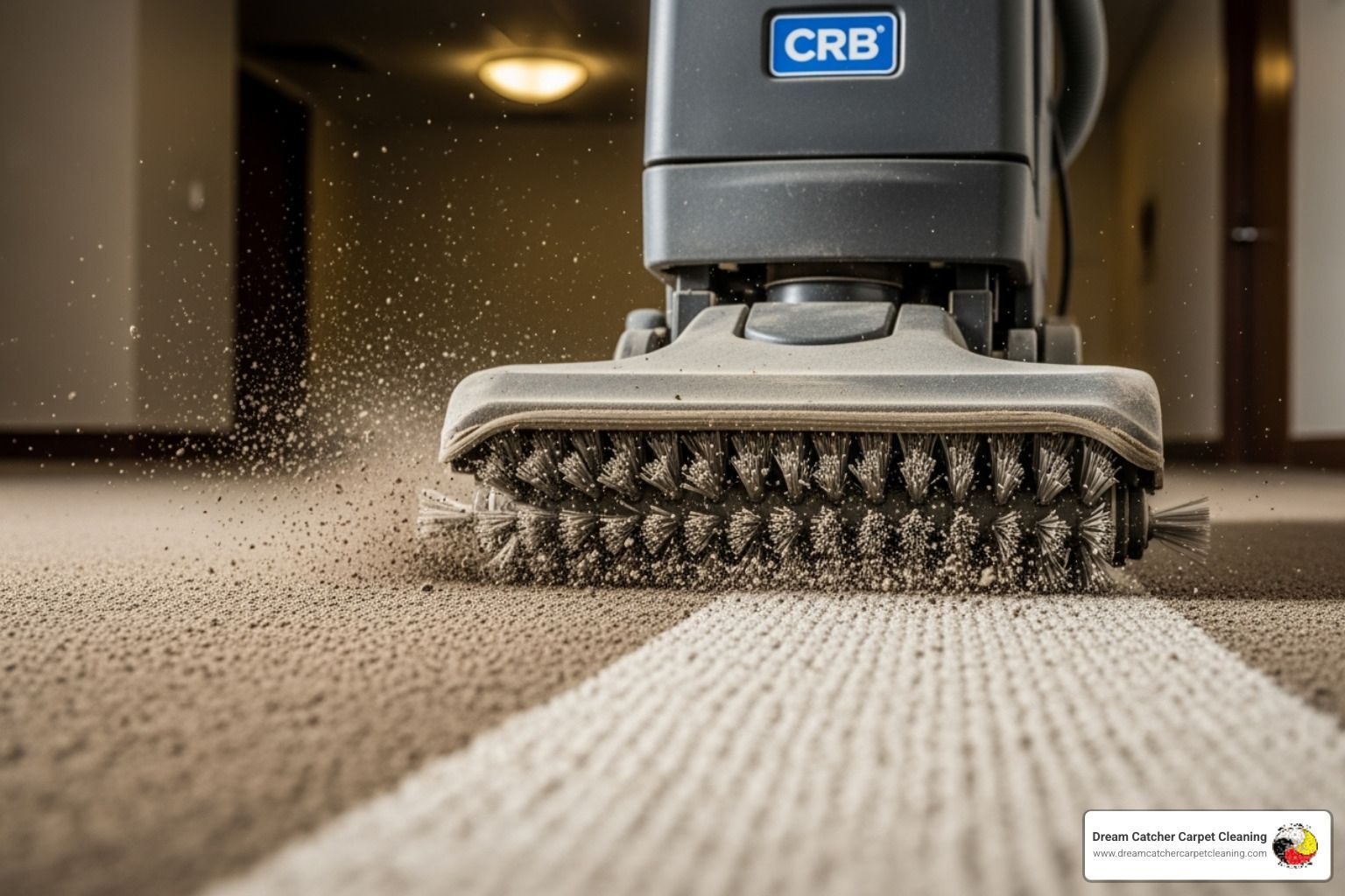CRB machine lifting dirt from carpet - Advanced carpet cleaning systems