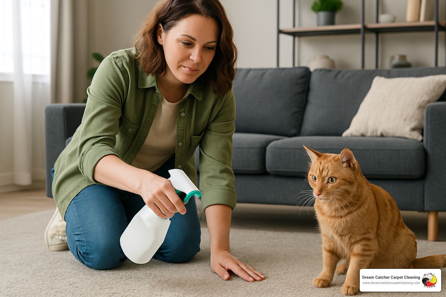 cat-owner spraying carpet - skout's honor cat urine destroyer