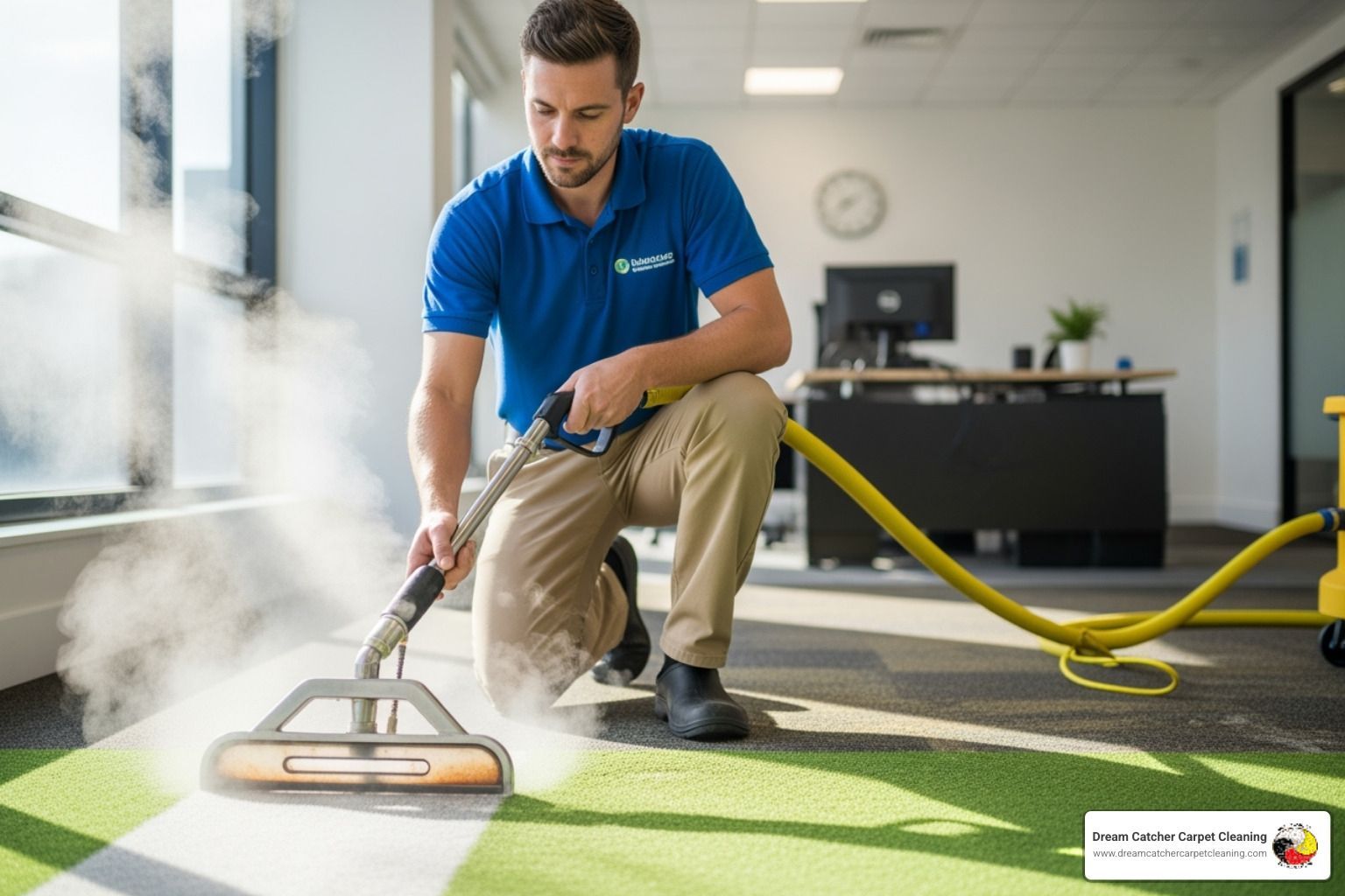 professional technician using a hot water extraction wand - deep clean carpet price