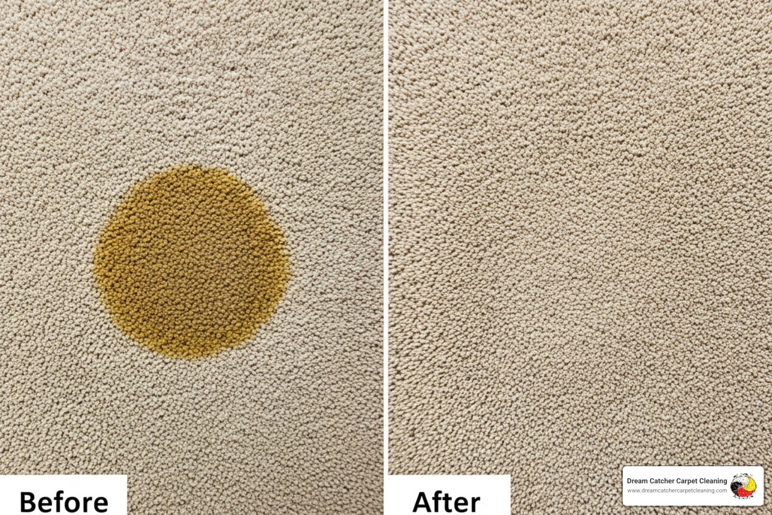 before-and-after comparison of a carpet with a pet stain removed - carpet cleaning colorado