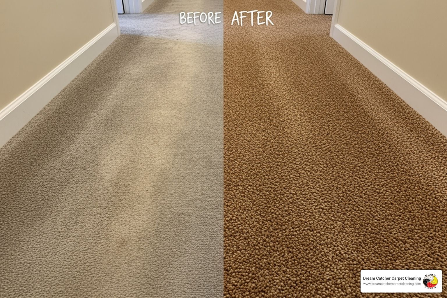 Before and after of a high-traffic hallway - Advanced carpet cleaning systems