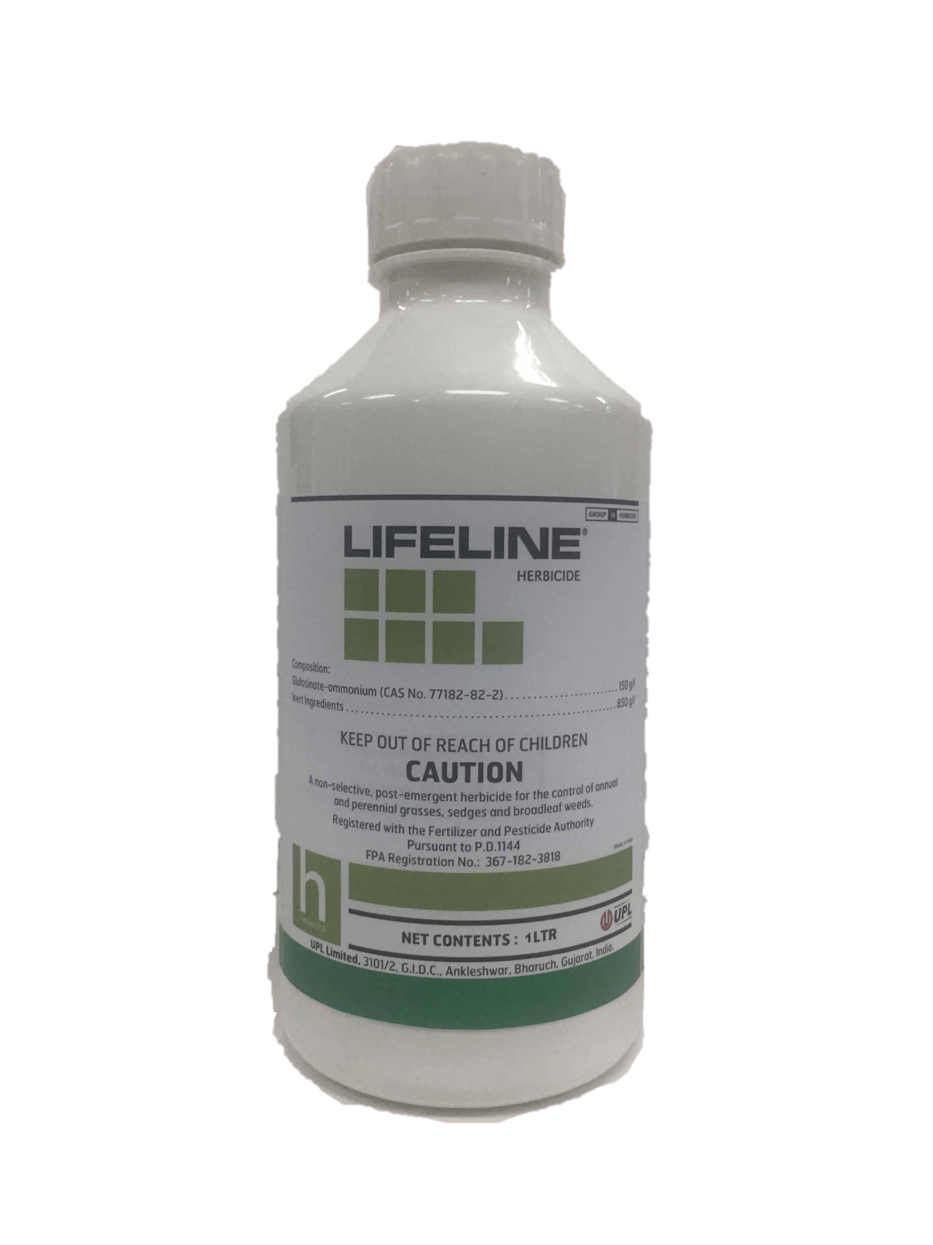White Lifeline bottle with label, 