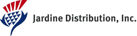 Logo of Jardine Distribution, Inc., featuring a blue and white thistle with red accents and text.