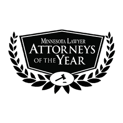The minnesota lawyer attorneys of the year logo is black and white — Willmar, MN — Schneider & Madsen PC