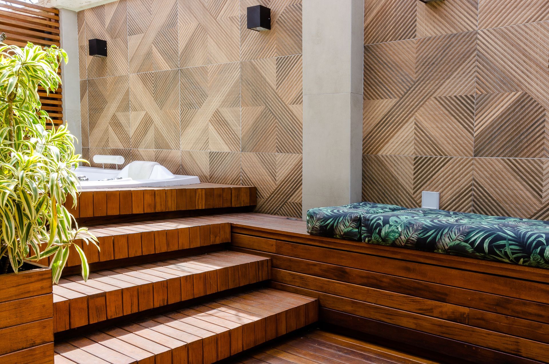 wooden deck with a Jacuzzi