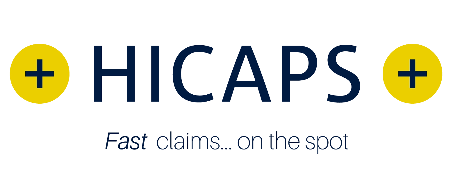 A logo for hicaps fast claims on the spot