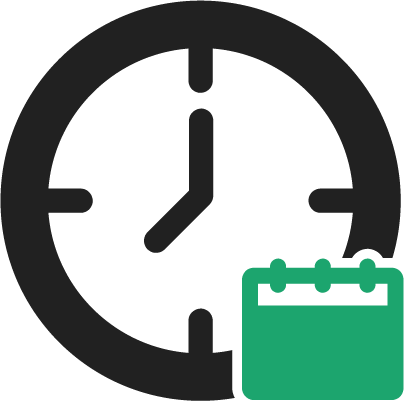 Clock with a calendar, indicating scheduling or appointments.