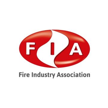 FIA logo: Red oval with white letters "FIA" and "Fire Industry Association" text below.