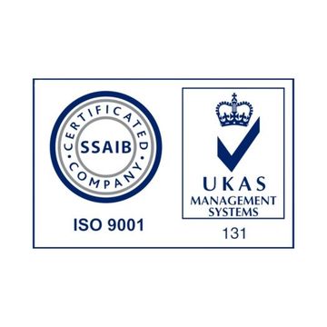 SSAIB ISO 9001 and UKAS Management Systems certification logos.