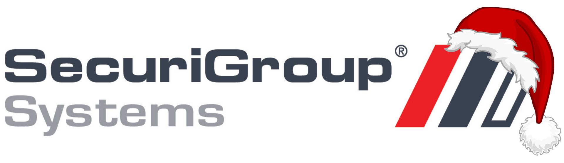 SecuriGroup Systems logo, black and grey text, with red, black, and grey angled stripes on the right.