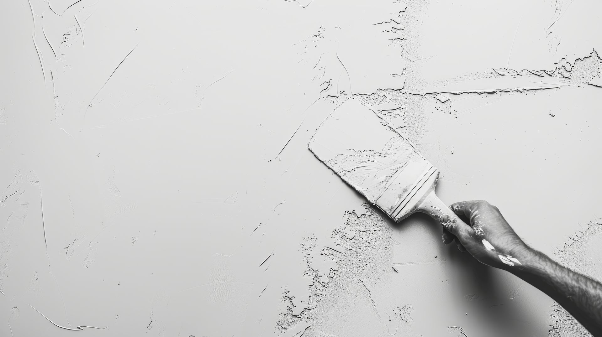 A person is plastering a wall with a spatula.