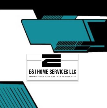 A blue and white logo for e & i home services llc