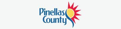 A logo for pinellas county with a sun in the middle.