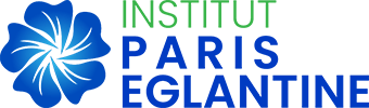 a logo for institut paris eglantine with a blue flower