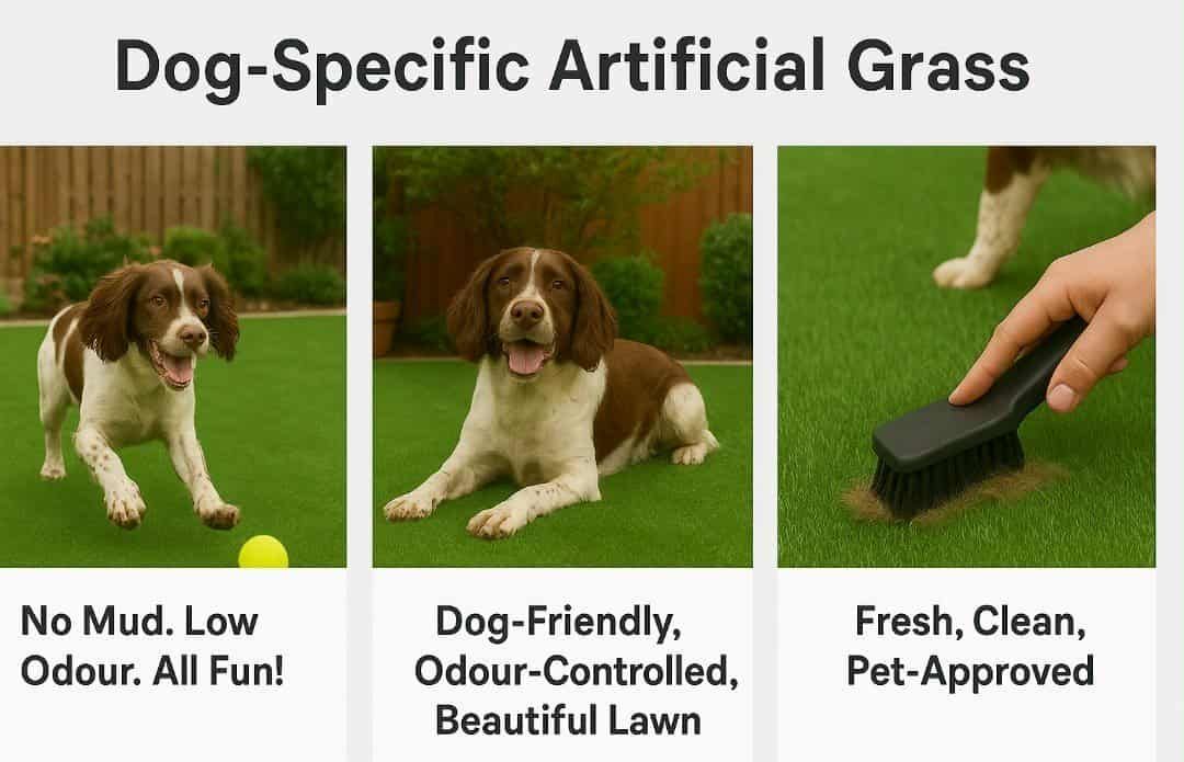 Happy Dogs playing on Low Odour Artificial Grass Low Urine Odour Artificial Grass Installation in Paisley