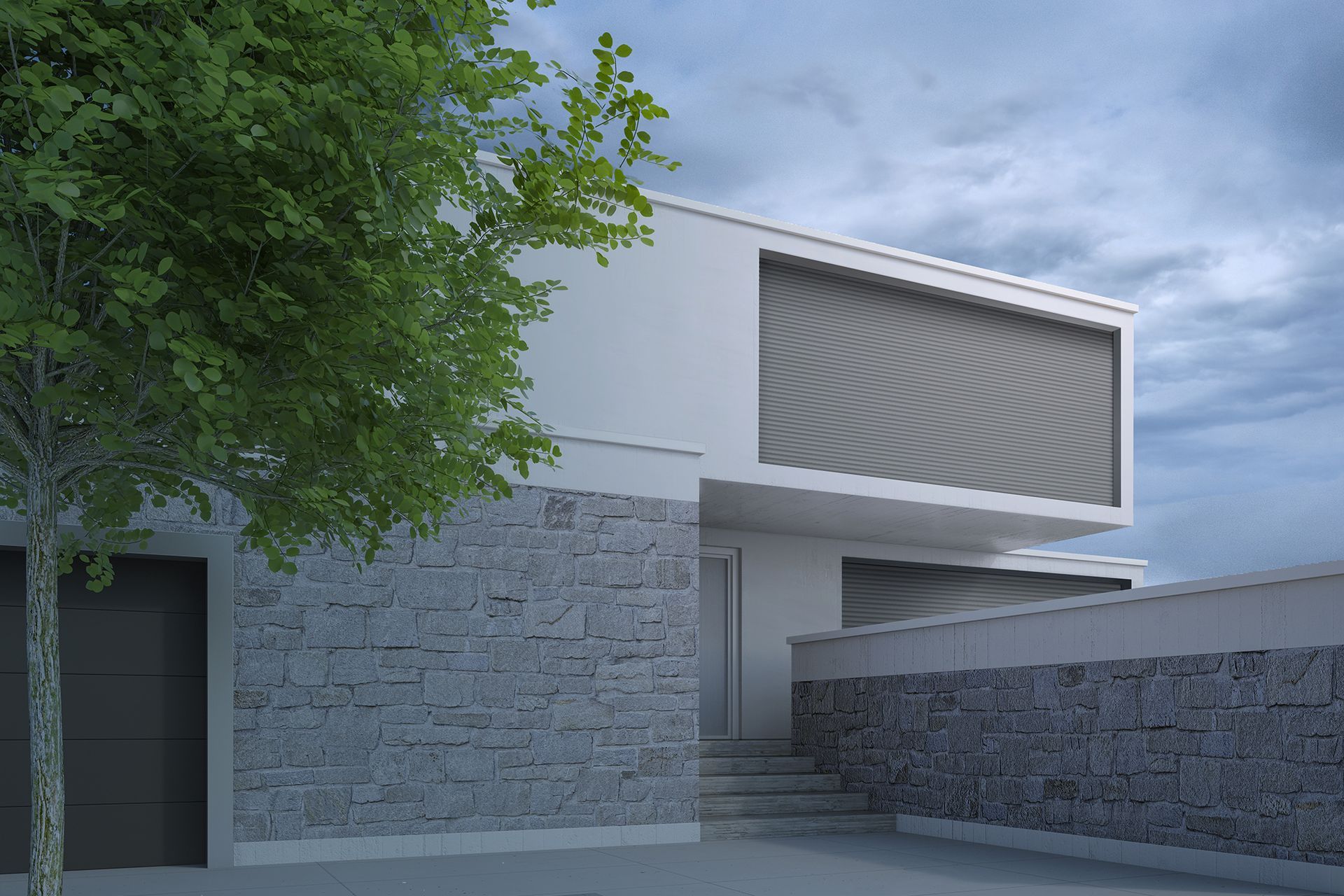 A house with a lot of windows and a balcony