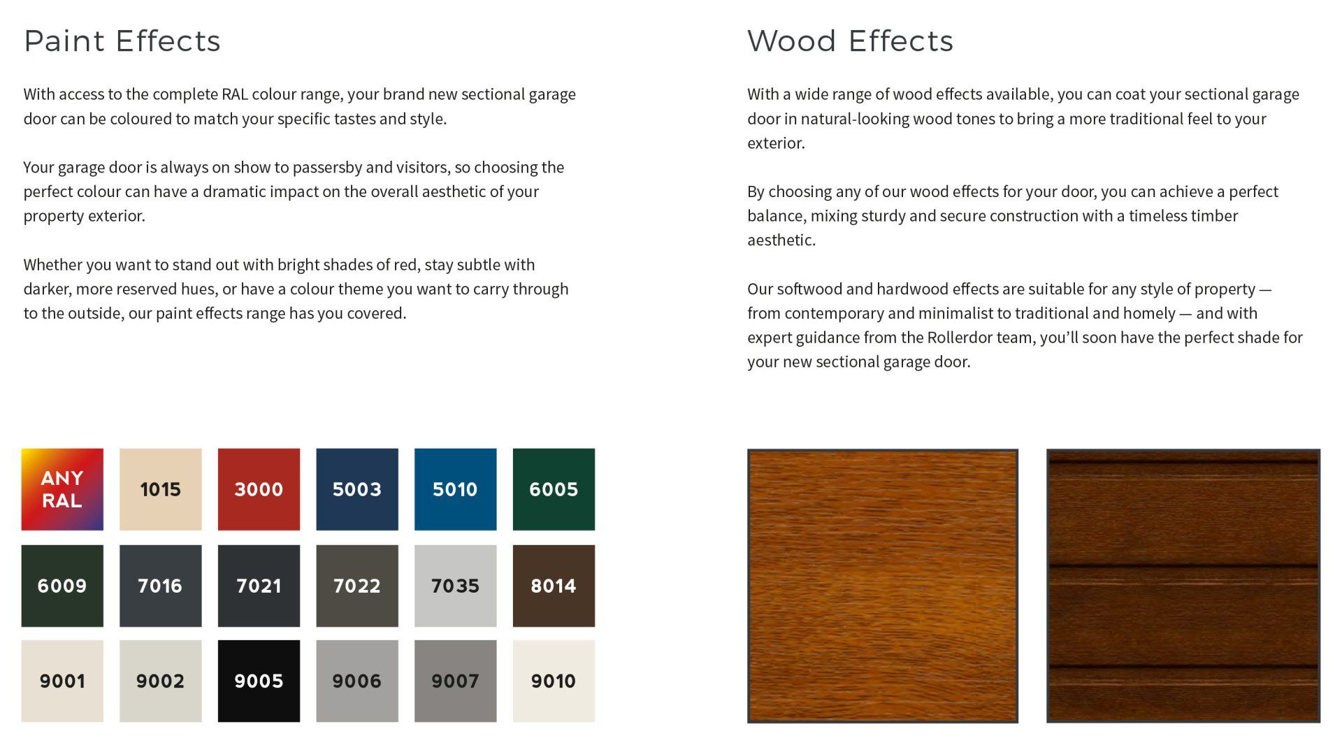 Garage Door colour chart