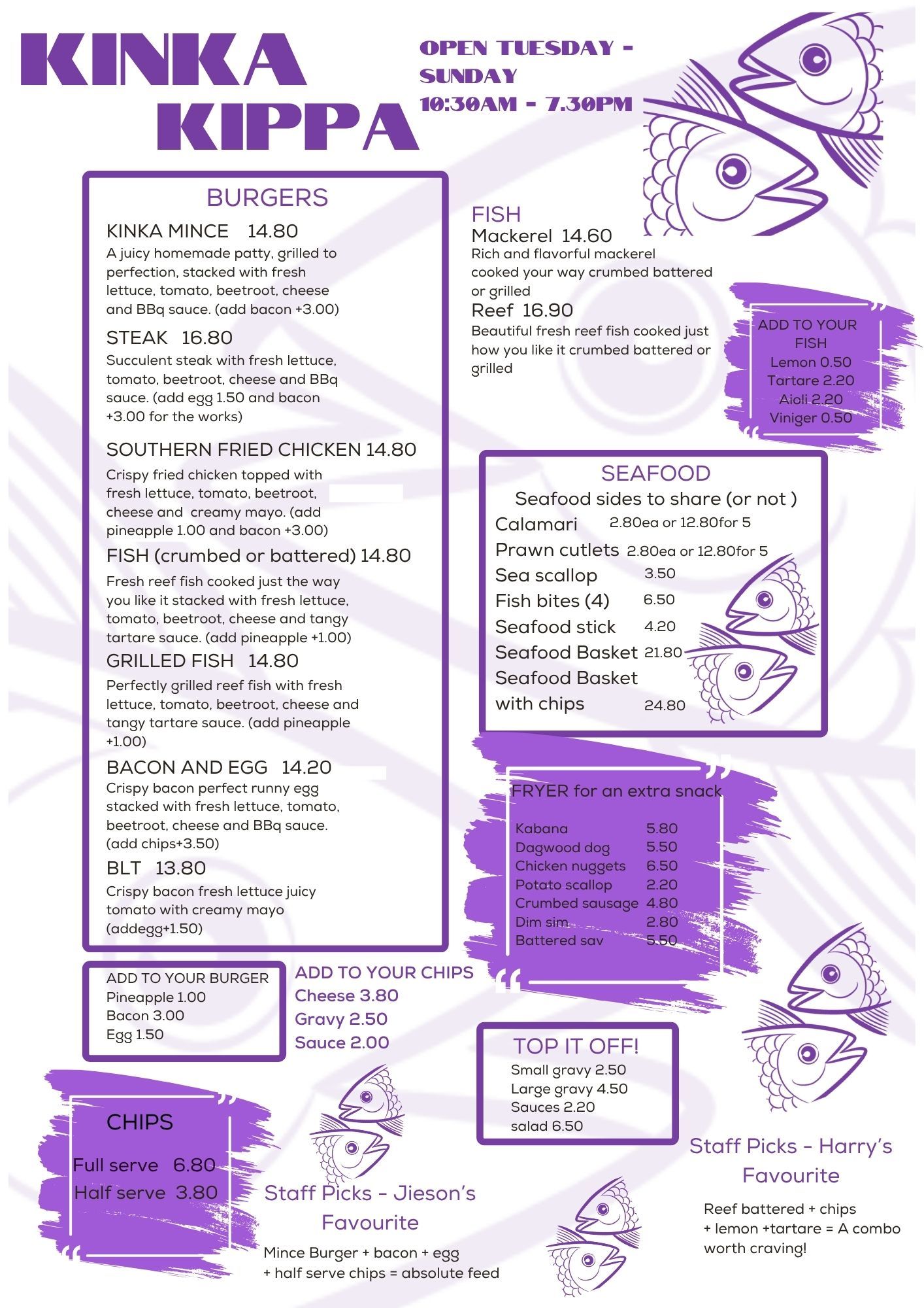 Takeaway Menu — Kinka Kippa in Kinka Beach