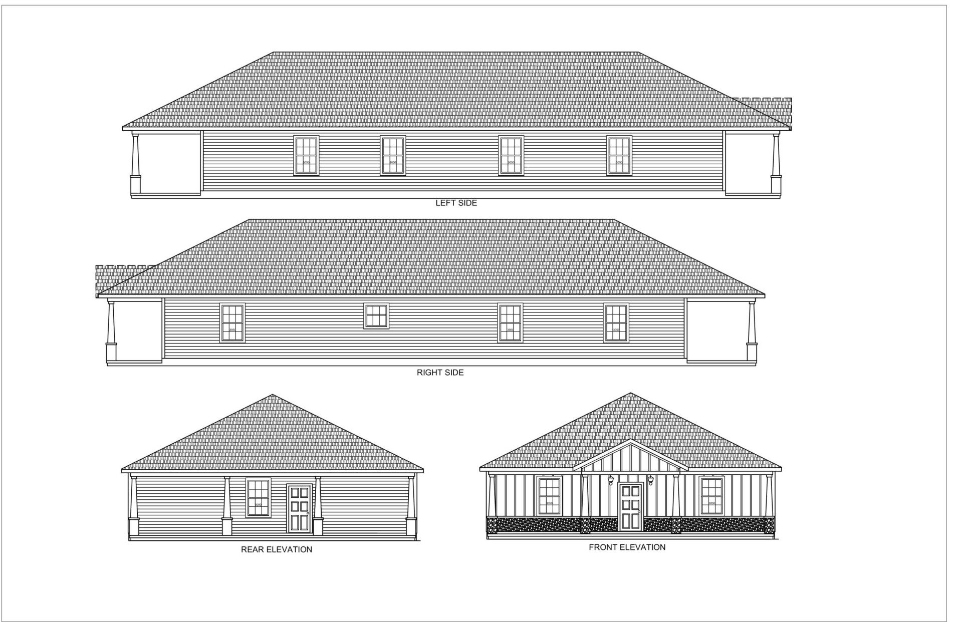 A black and white drawing of a house with a roof