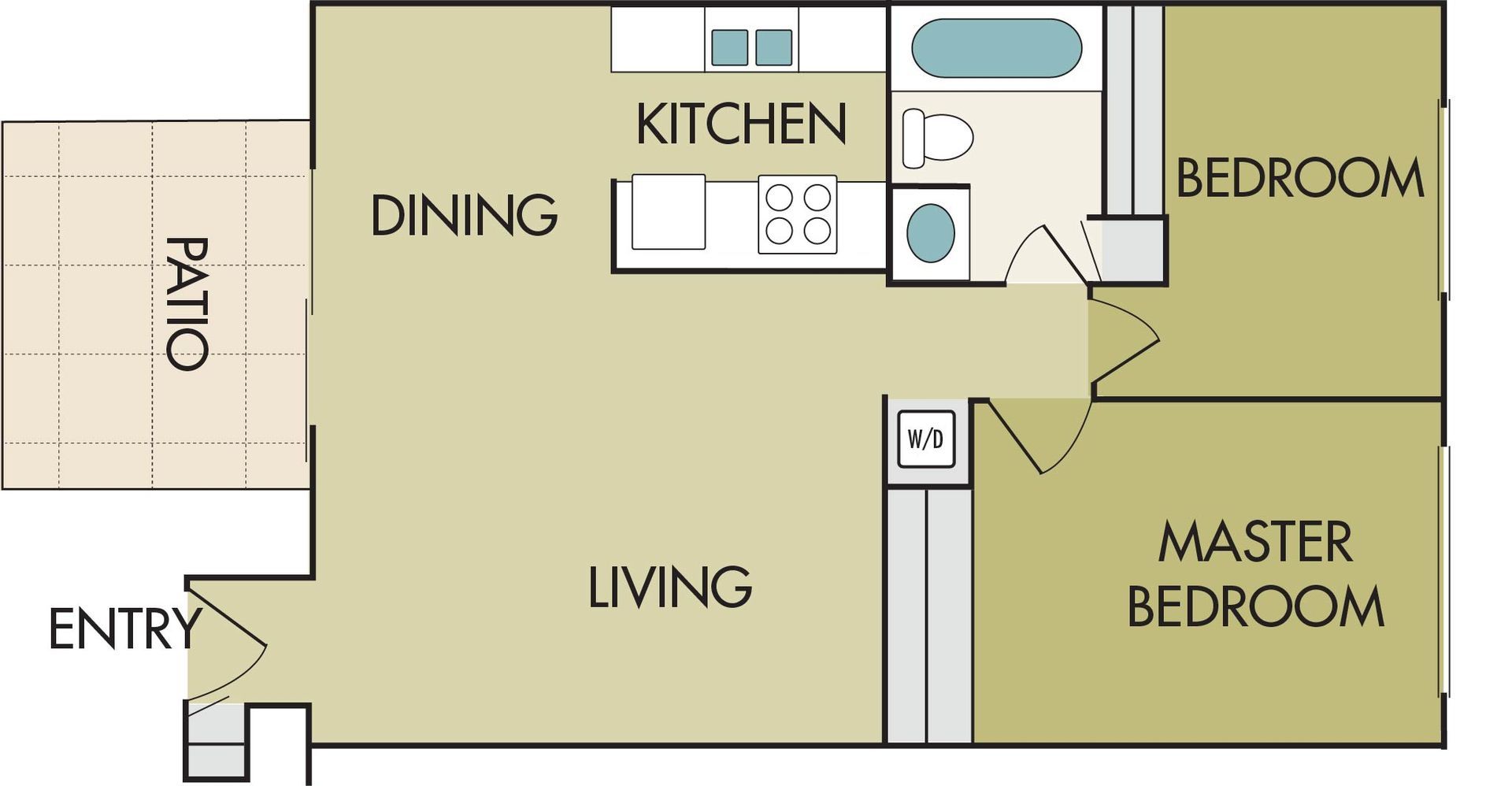 A floor plan of a house with a kitchen , dining room , living room and master bedroom.