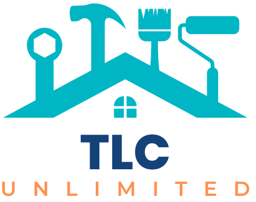A logo for tlc unlimited with a house and tools on it