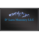 Logo: Dark background, blue mountain range graphic, blue text "D' Lara Masonry LLC".