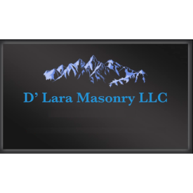 Logo: Dark background, blue mountain range graphic, blue text "D' Lara Masonry LLC".