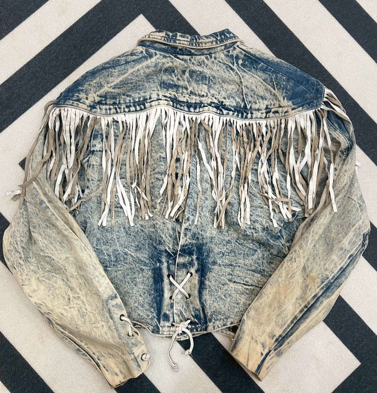 流蘇雪花紮染牛仔外套