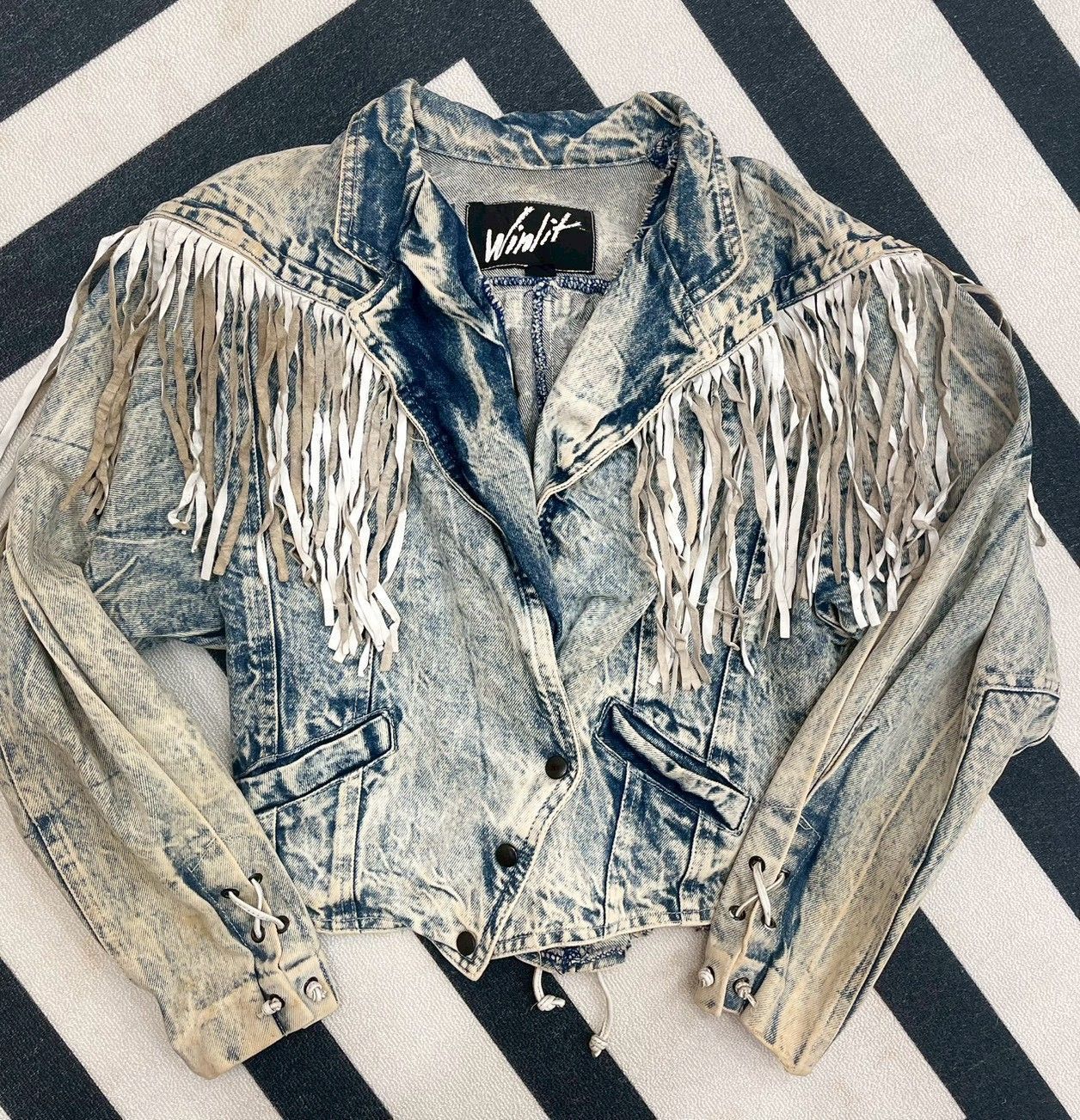 流蘇雪花紮染牛仔外套
