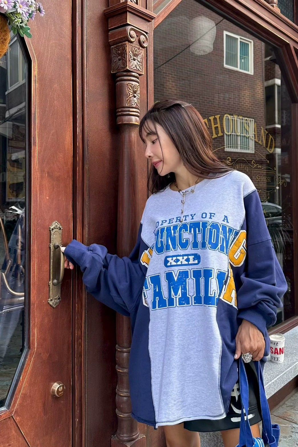 拚色棉線休閒大T