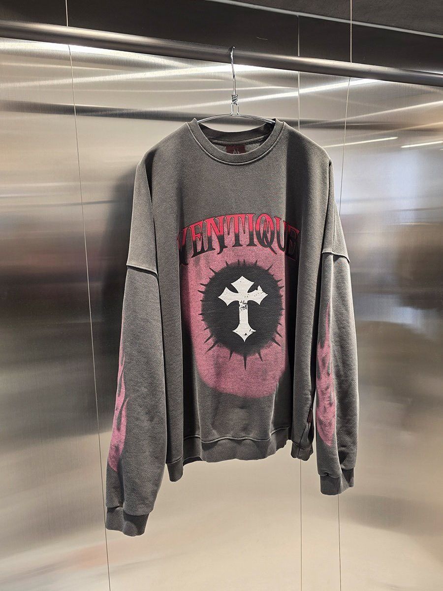 手繡暈染火焰十字大T