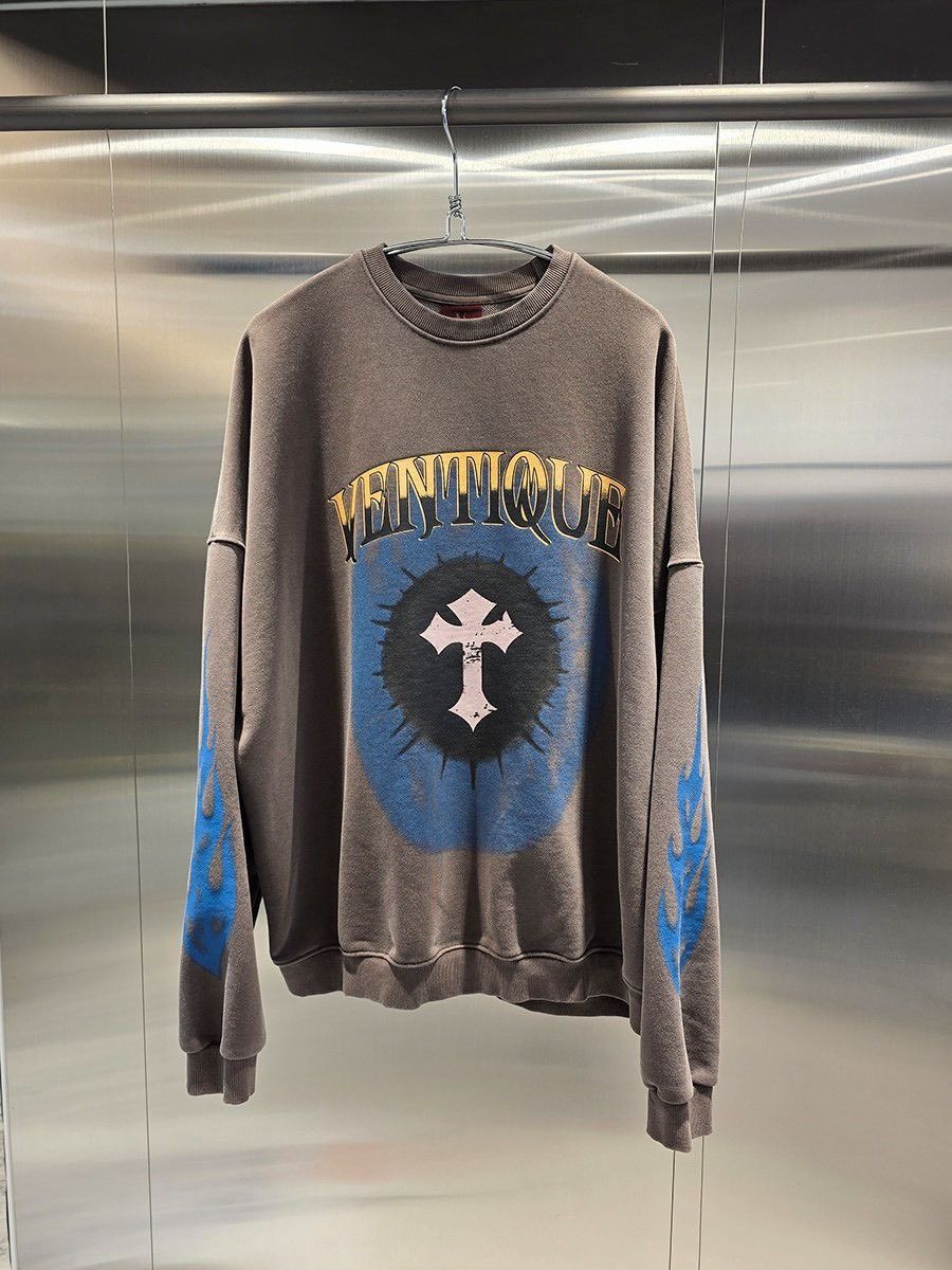 手繡暈染火焰十字大T