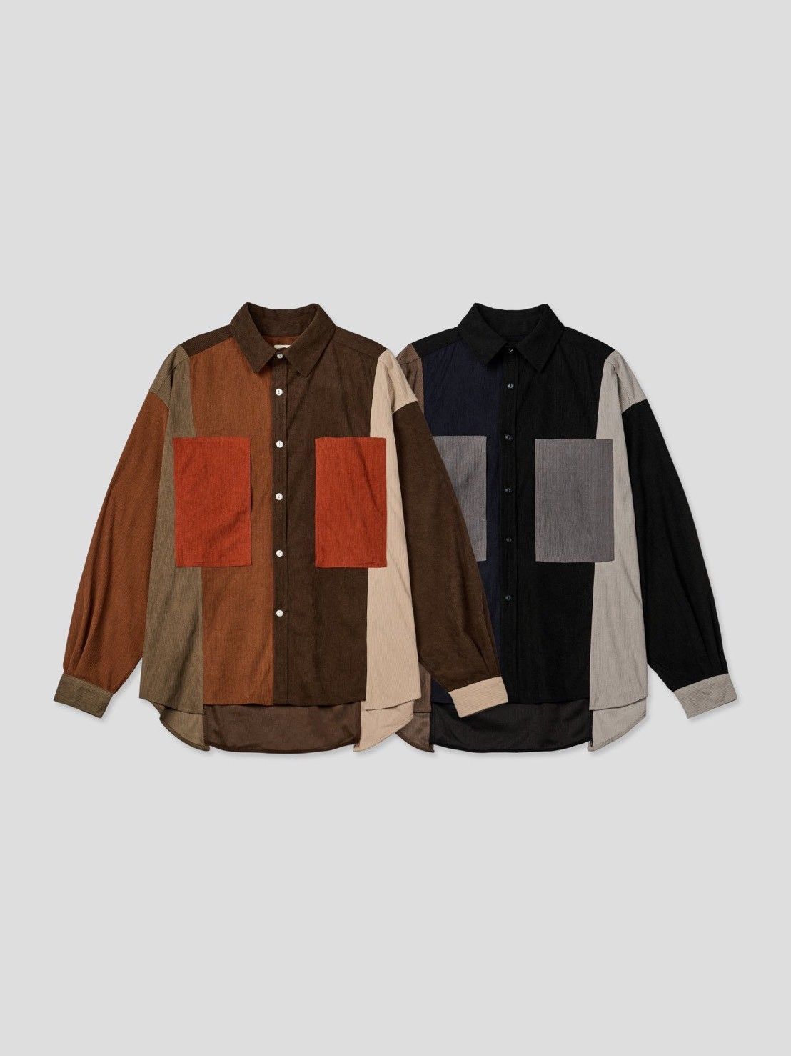 個性拚色植絨襯衫