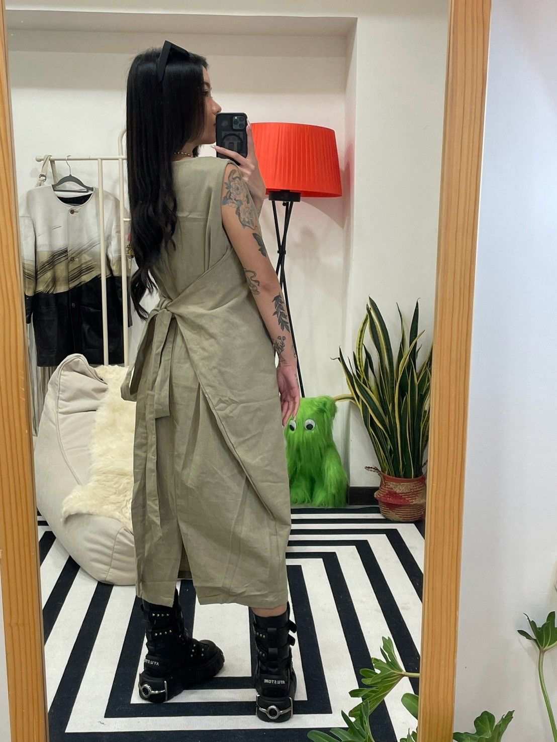 棉麻前後兩穿綁帶背心連衣裙