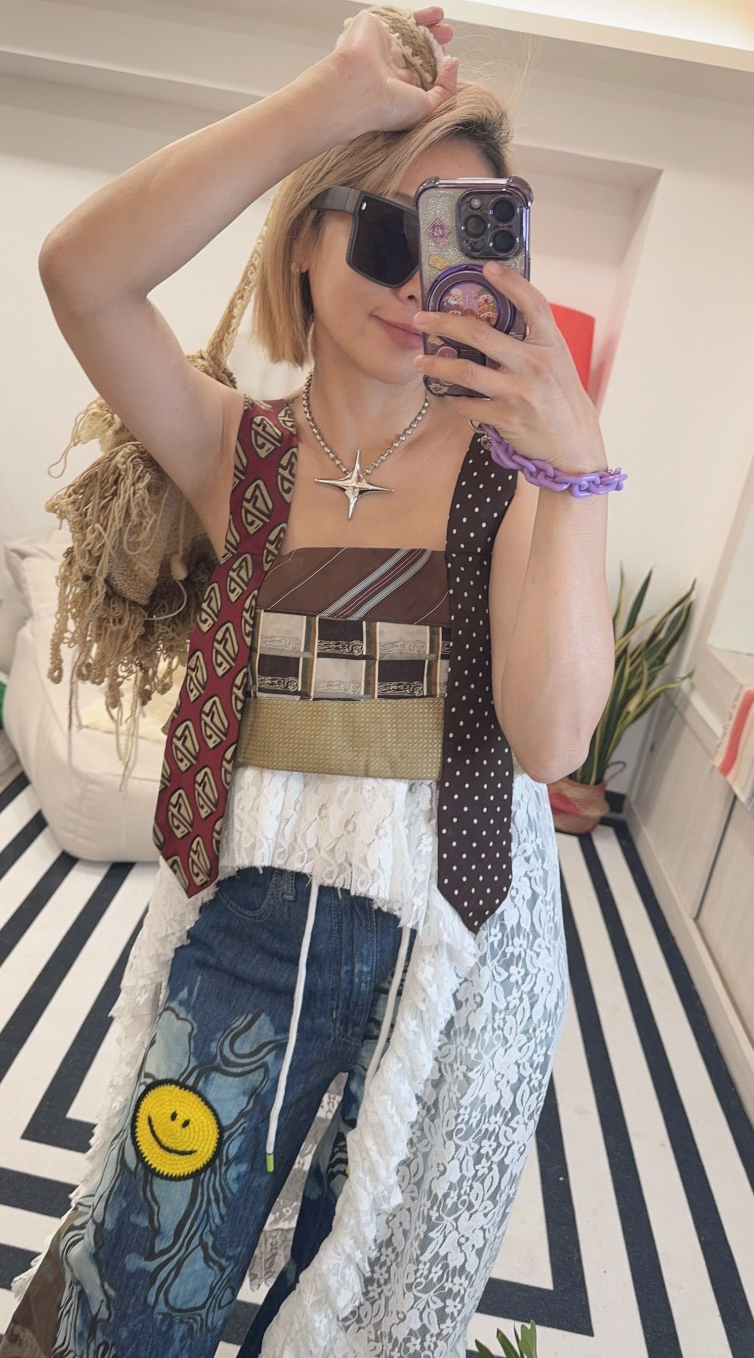 手作設計款 拼接領帶造型背心上衣