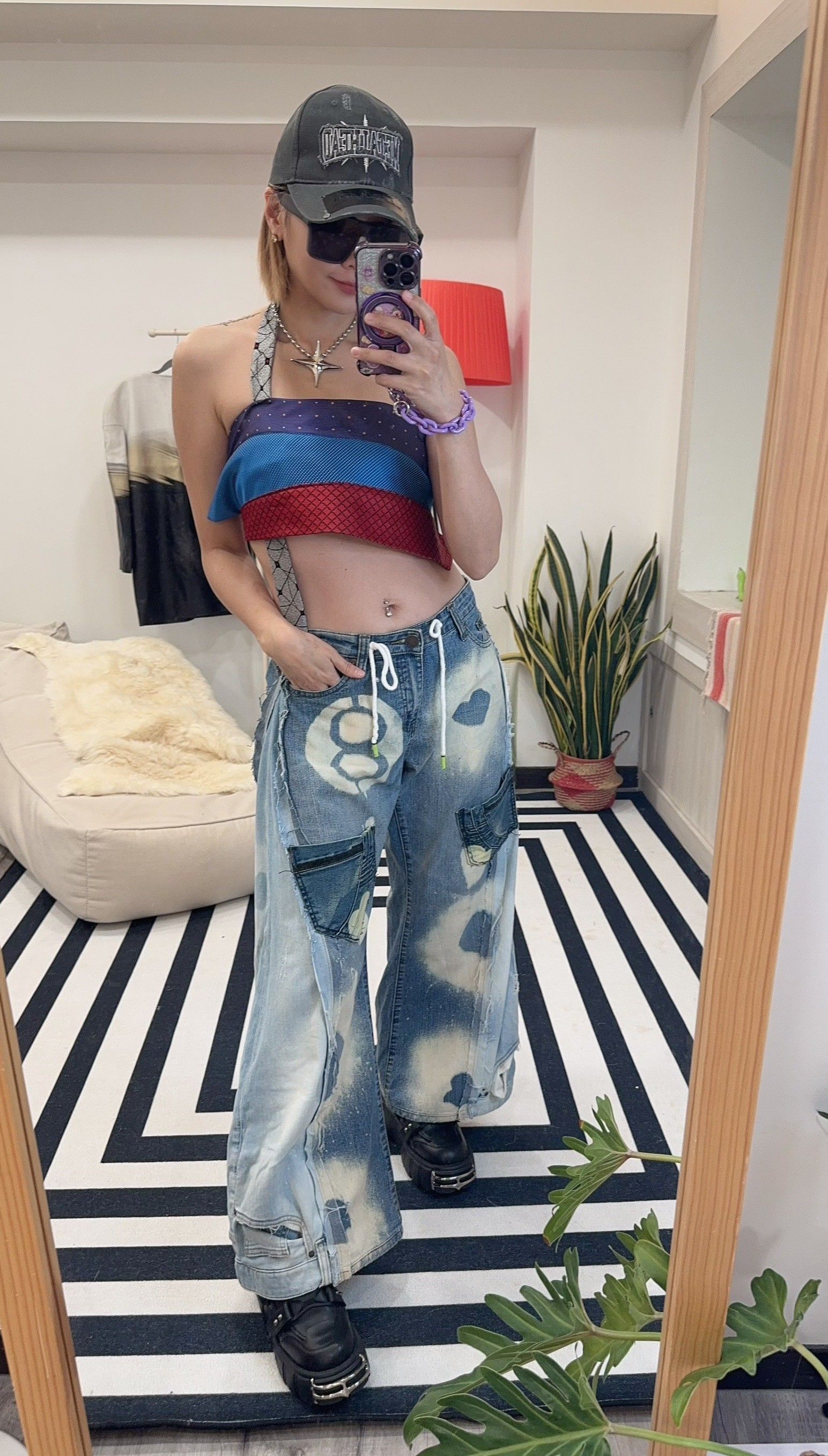 手作設計款 拼接領帶造型背心上衣(繞脖平口款)