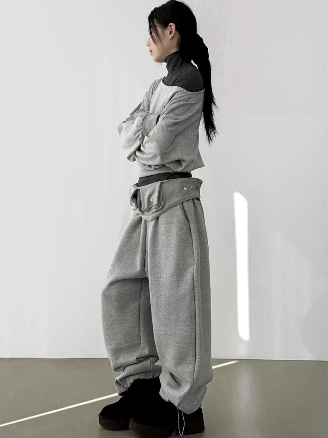 棉質縮口休閒褲附腰帶