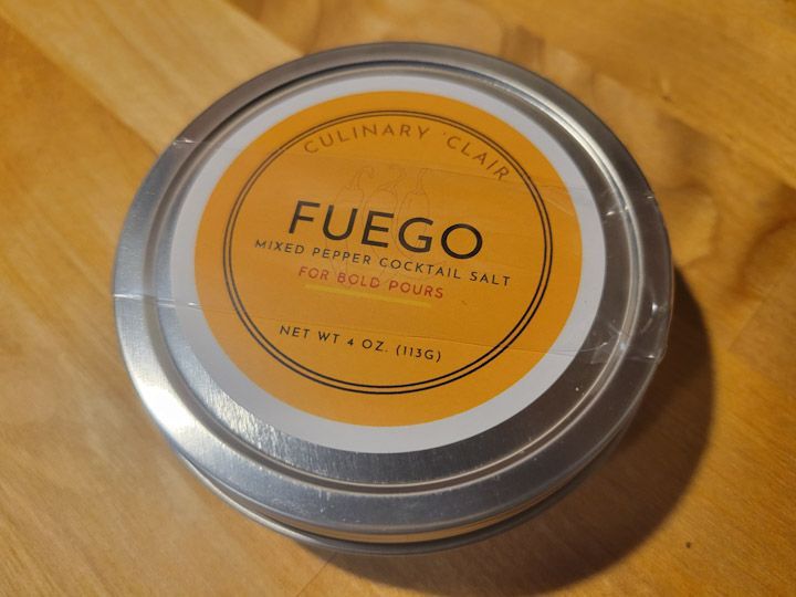 tin of mixed pepper rimming salt.