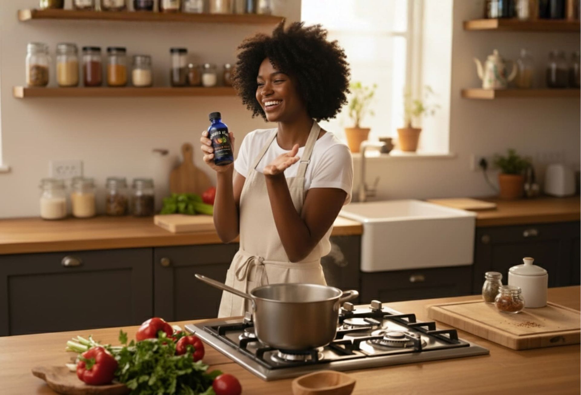 Woman in kitchen.