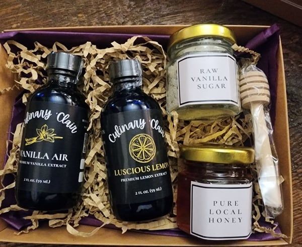 Gift box of gourmet food items.